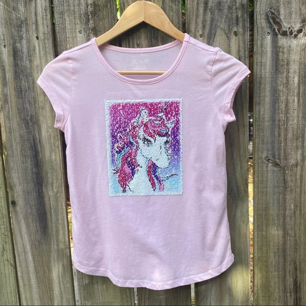 Pink Unicorn Double Sided Sequin Tee Sz L 10/12